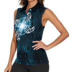 New Zealand Matariki Waita Women Sleeveless Polo Shirt Maori Moko Dark Blue Galaxy