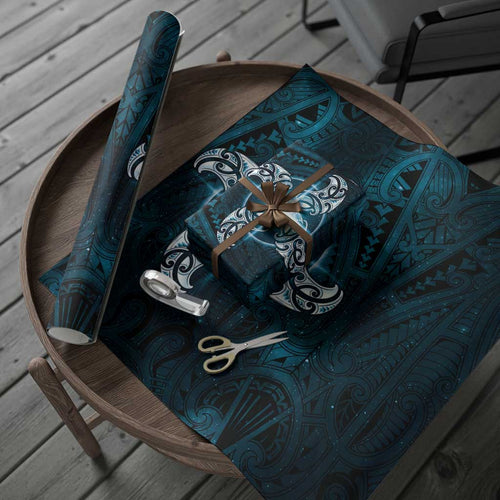New Zealand Matariki Waita Wrapping Paper Maori Moko Dark Blue Galaxy