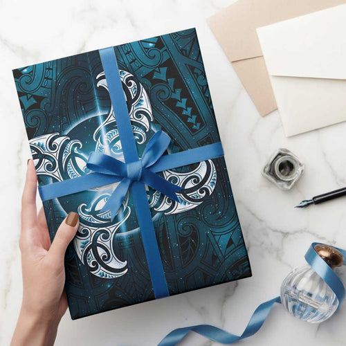 New Zealand Matariki Waita Wrapping Paper Maori Moko Dark Blue Galaxy