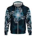 New Zealand Matariki Waita Zip Hoodie Maori Moko Dark Blue Galaxy