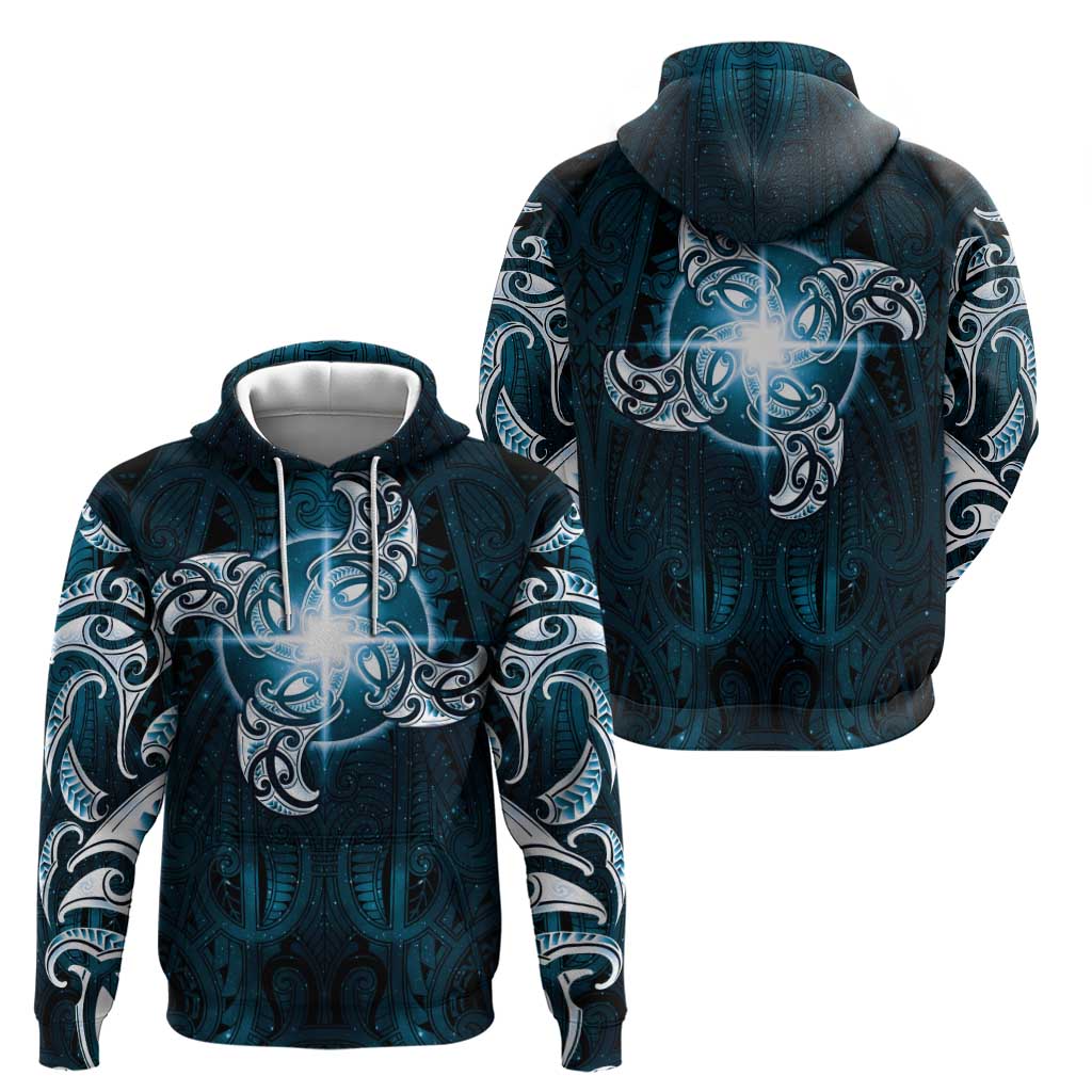 New Zealand Matariki Waita Zip Hoodie Maori Moko Dark Blue Galaxy