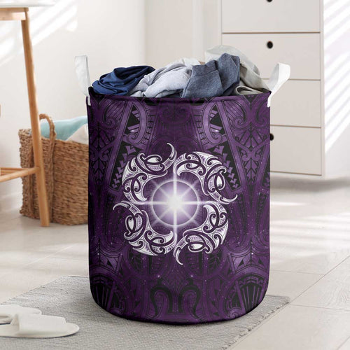 New Zealand Matariki Waipunarangi Laundry Basket Maori Moko Purple Galaxy