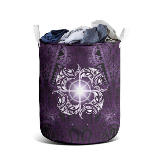 New Zealand Matariki Waipunarangi Laundry Basket Maori Moko Purple Galaxy
