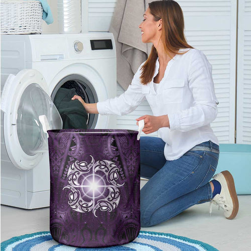 New Zealand Matariki Waipunarangi Laundry Basket Maori Moko Purple Galaxy
