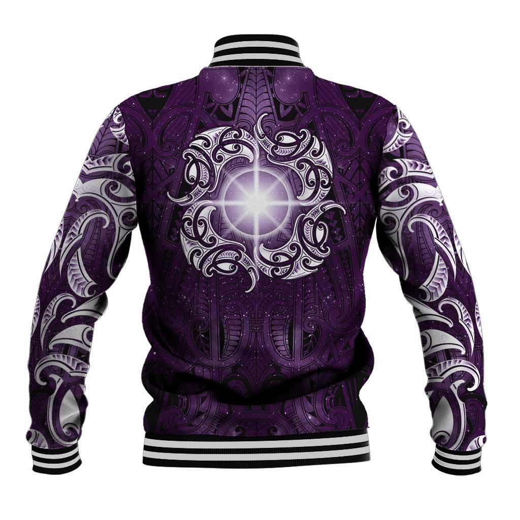 New Zealand Matariki Waipunarangi Baseball Jacket Maori Moko Purple Galaxy