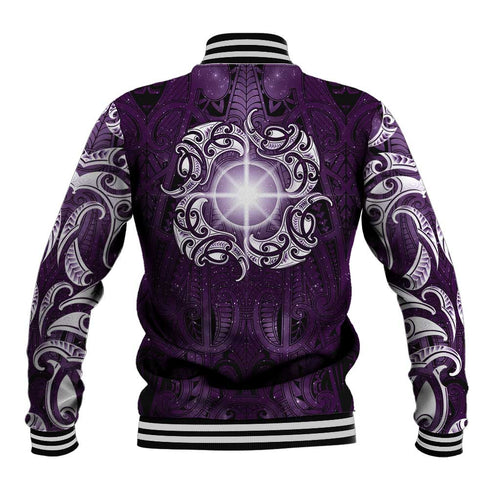 New Zealand Matariki Waipunarangi Baseball Jacket Maori Moko Purple Galaxy