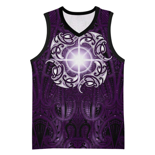 New Zealand Matariki Waipunarangi Basketball Jersey Maori Moko Purple Galaxy