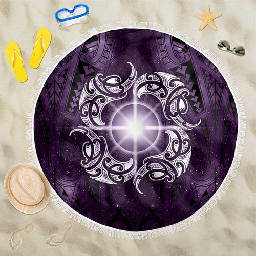 New Zealand Matariki Waipunarangi Beach Blanket Maori Moko Purple Galaxy