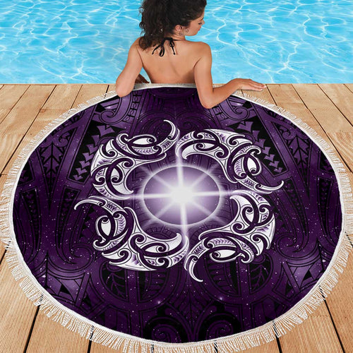 New Zealand Matariki Waipunarangi Beach Blanket Maori Moko Purple Galaxy