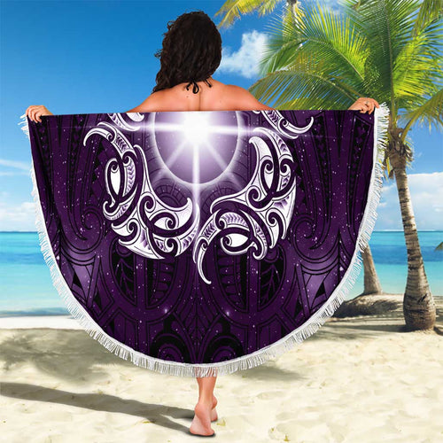 New Zealand Matariki Waipunarangi Beach Blanket Maori Moko Purple Galaxy