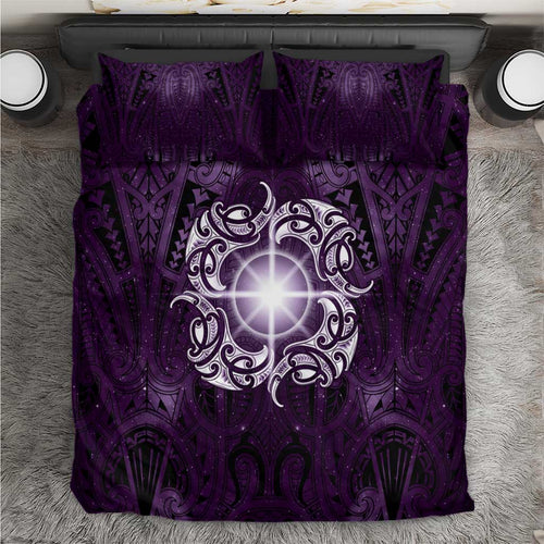 New Zealand Matariki Waipunarangi Bedding Set Maori Moko Purple Galaxy