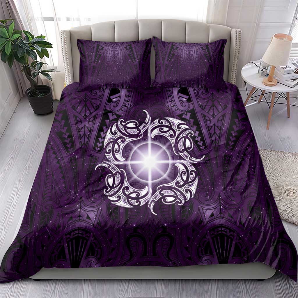 New Zealand Matariki Waipunarangi Bedding Set Maori Moko Purple Galaxy
