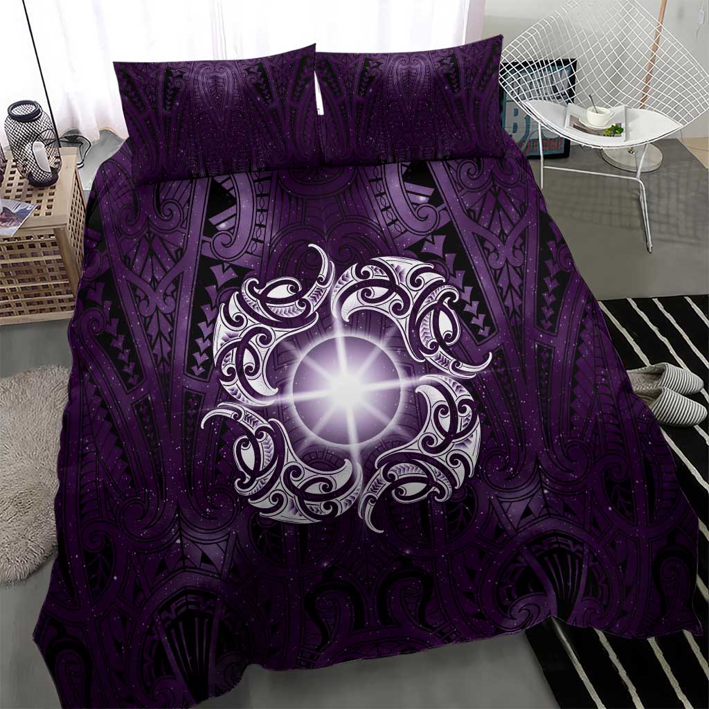 New Zealand Matariki Waipunarangi Bedding Set Maori Moko Purple Galaxy
