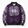 New Zealand Matariki Waipunarangi Bomber Puffer Jacket Maori Moko Purple Galaxy