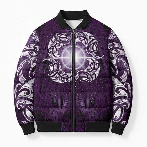 New Zealand Matariki Waipunarangi Bomber Puffer Jacket Maori Moko Purple Galaxy