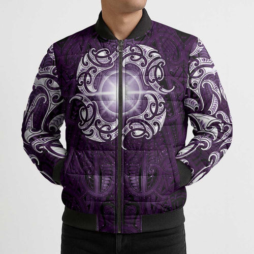 New Zealand Matariki Waipunarangi Bomber Puffer Jacket Maori Moko Purple Galaxy