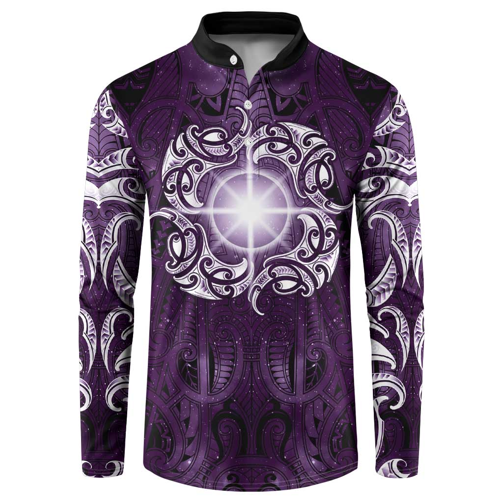 New Zealand Matariki Waipunarangi Button Sweatshirt Maori Moko Purple Galaxy