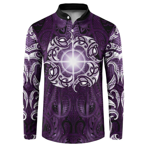 New Zealand Matariki Waipunarangi Button Sweatshirt Maori Moko Purple Galaxy
