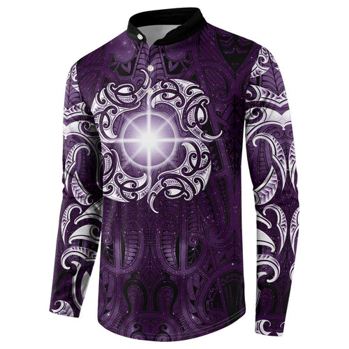 New Zealand Matariki Waipunarangi Button Sweatshirt Maori Moko Purple Galaxy