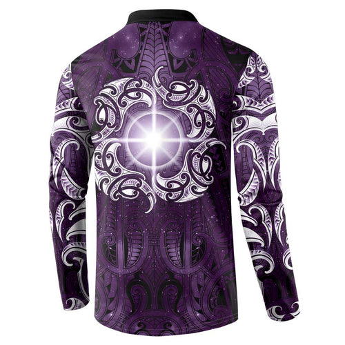 New Zealand Matariki Waipunarangi Button Sweatshirt Maori Moko Purple Galaxy