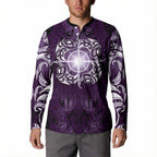 New Zealand Matariki Waipunarangi Button Sweatshirt Maori Moko Purple Galaxy