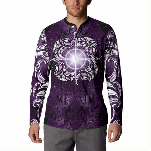 New Zealand Matariki Waipunarangi Button Sweatshirt Maori Moko Purple Galaxy