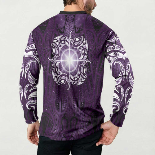 New Zealand Matariki Waipunarangi Button Sweatshirt Maori Moko Purple Galaxy