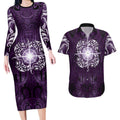 New Zealand Matariki Waipunarangi Couples Matching Long Sleeve Bodycon Dress and Hawaiian Shirt Maori Moko Purple Galaxy