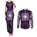 New Zealand Matariki Waipunarangi Couples Matching Tank Maxi Dress and Long Sleeve Button Shirt Maori Moko Purple Galaxy