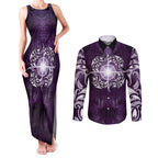 New Zealand Matariki Waipunarangi Couples Matching Tank Maxi Dress and Long Sleeve Button Shirt Maori Moko Purple Galaxy