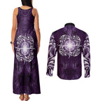 New Zealand Matariki Waipunarangi Couples Matching Tank Maxi Dress and Long Sleeve Button Shirt Maori Moko Purple Galaxy