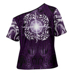 New Zealand Matariki Waipunarangi Cross Shoulder Shirt Maori Moko Purple Galaxy