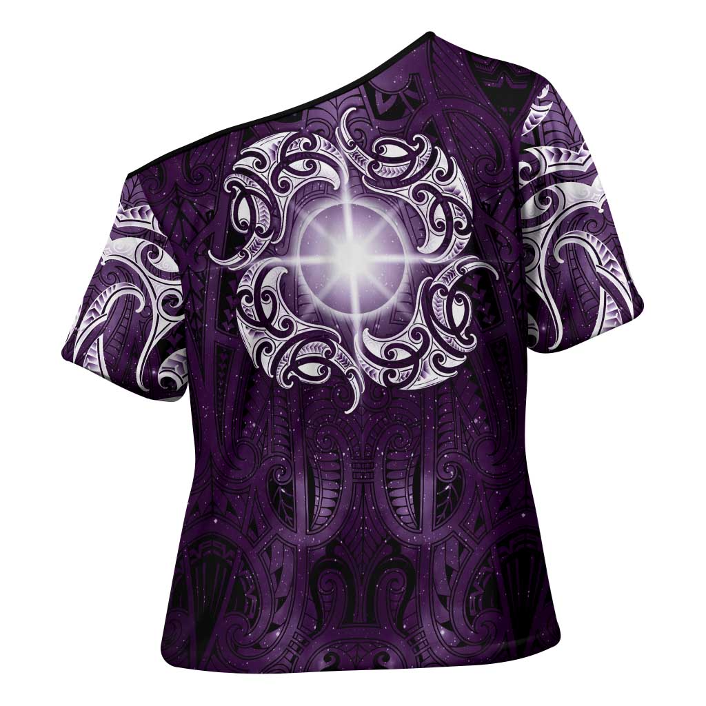 New Zealand Matariki Waipunarangi Cross Shoulder Shirt Maori Moko Purple Galaxy