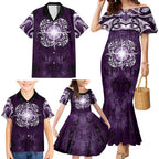 New Zealand Matariki Waipunarangi Family Matching Mermaid Dress and Hawaiian Shirt Maori Moko Purple Galaxy