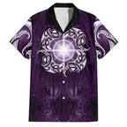 New Zealand Matariki Waipunarangi Family Matching Off The Shoulder Long Sleeve Dress and Hawaiian Shirt Maori Moko Purple Galaxy