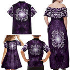 New Zealand Matariki Waipunarangi Family Matching Off Shoulder Maxi Dress and Hawaiian Shirt Maori Moko Purple Galaxy