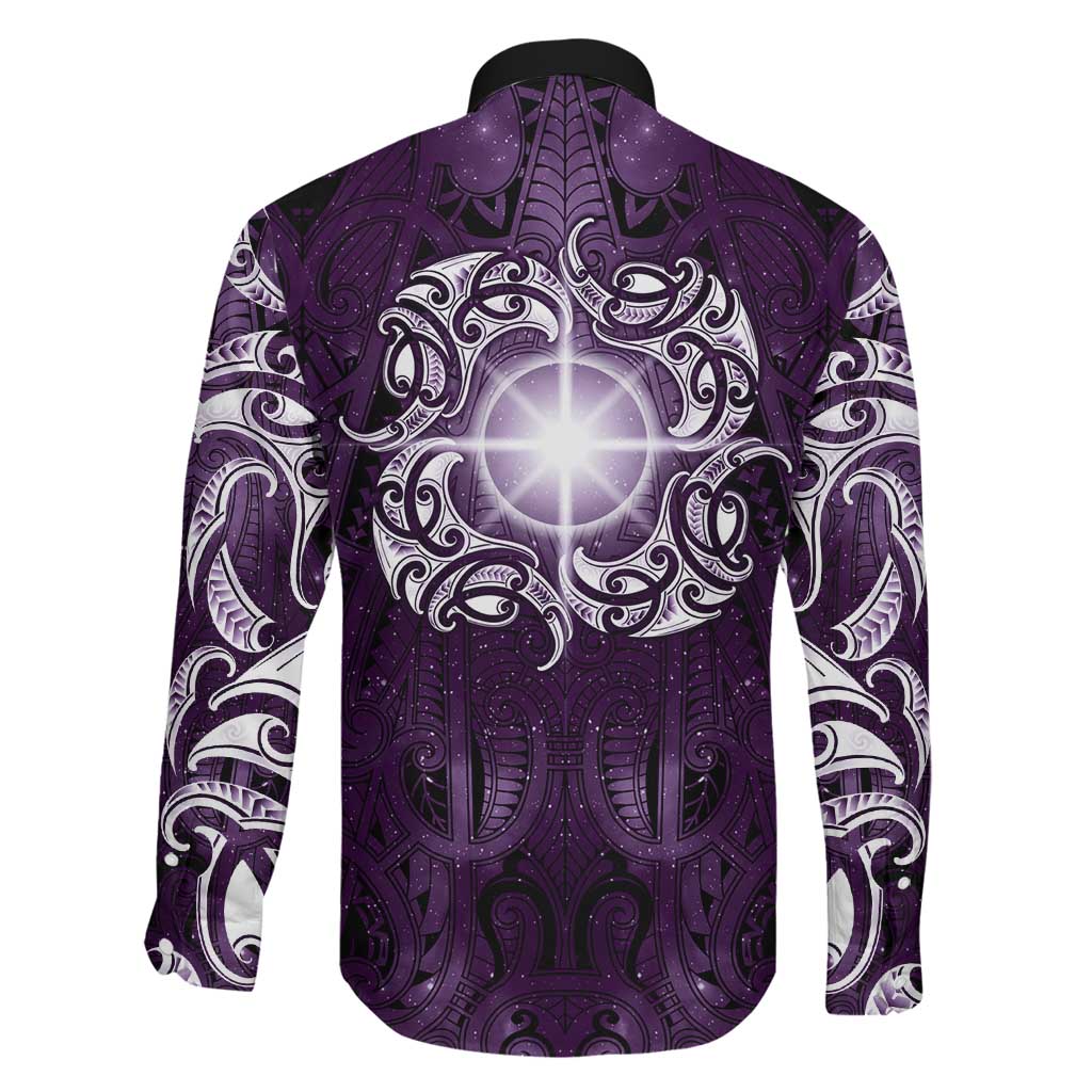 New Zealand Matariki Waipunarangi Family Matching Off Shoulder Maxi Dress and Hawaiian Shirt Maori Moko Purple Galaxy
