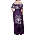 New Zealand Matariki Waipunarangi Family Matching Off Shoulder Maxi Dress and Hawaiian Shirt Maori Moko Purple Galaxy