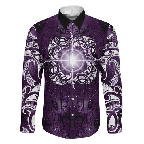 New Zealand Matariki Waipunarangi Family Matching Off Shoulder Short Dress and Hawaiian Shirt Maori Moko Purple Galaxy