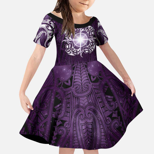 New Zealand Matariki Waipunarangi Family Matching Puletasi and Hawaiian Shirt Maori Moko Purple Galaxy