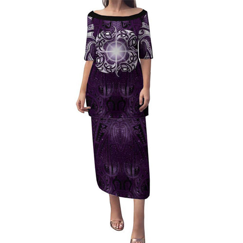 New Zealand Matariki Waipunarangi Family Matching Puletasi and Hawaiian Shirt Maori Moko Purple Galaxy