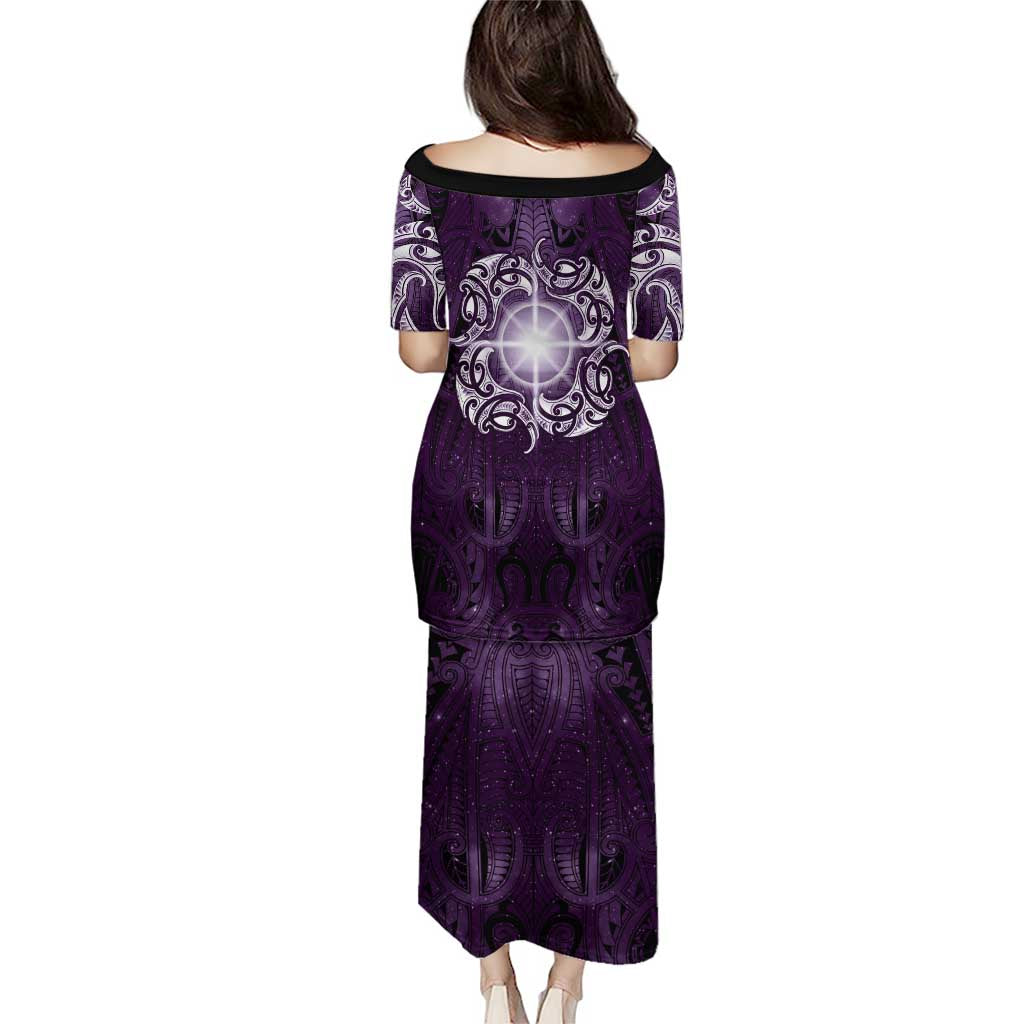 New Zealand Matariki Waipunarangi Family Matching Puletasi and Hawaiian Shirt Maori Moko Purple Galaxy