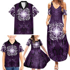 New Zealand Matariki Waipunarangi Family Matching Summer Maxi Dress and Hawaiian Shirt Maori Moko Purple Galaxy