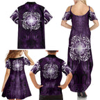New Zealand Matariki Waipunarangi Family Matching Summer Maxi Dress and Hawaiian Shirt Maori Moko Purple Galaxy