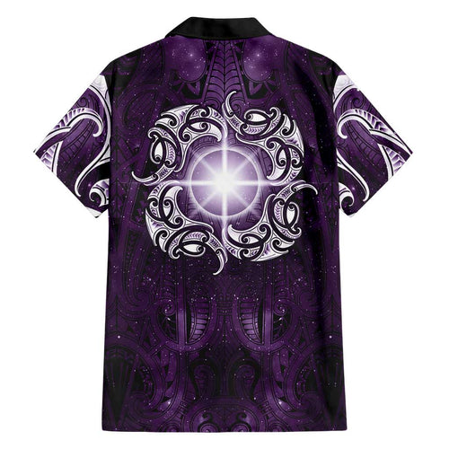 New Zealand Matariki Waipunarangi Family Matching Summer Maxi Dress and Hawaiian Shirt Maori Moko Purple Galaxy