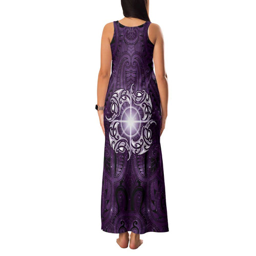 New Zealand Matariki Waipunarangi Family Matching Tank Maxi Dress and Hawaiian Shirt Maori Moko Purple Galaxy