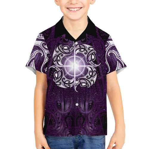 New Zealand Matariki Waipunarangi Family Matching Tank Maxi Dress and Hawaiian Shirt Maori Moko Purple Galaxy