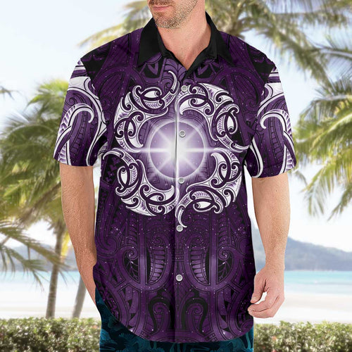 New Zealand Matariki Waipunarangi Hawaiian Shirt Maori Moko Purple Galaxy