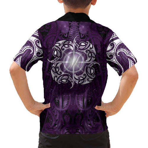 New Zealand Matariki Waipunarangi Kid Hawaiian Shirt Maori Moko Purple Galaxy
