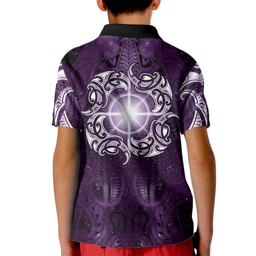 New Zealand Matariki Waipunarangi Kid Polo Shirt Maori Moko Purple Galaxy